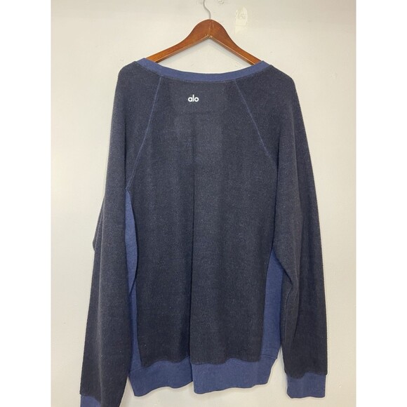 Alo Women's 2XL Navy Blue Two Tone Fleece Sweatshirt Long Sleeve Pockets - Picture 6 of 6